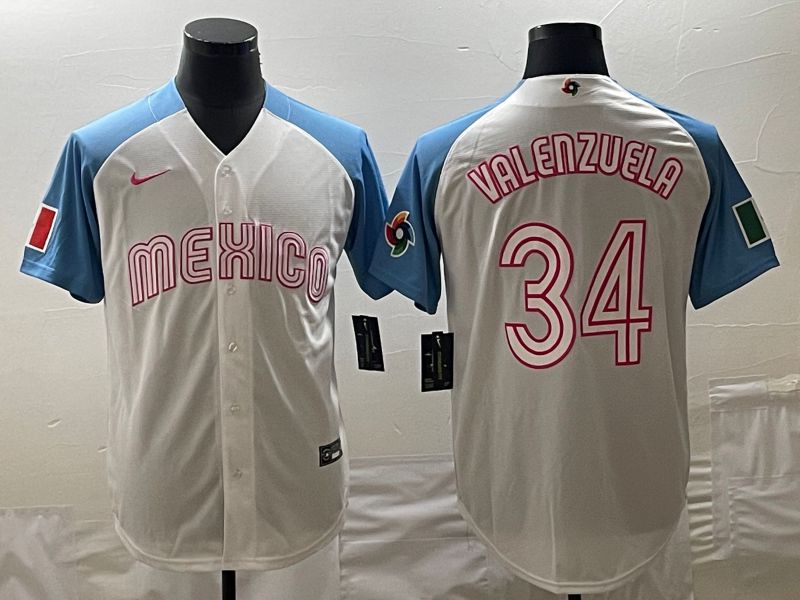 Men 2023 World Cub Mexico #34 Valenzuela White blue Nike MLB Jersey10->more jerseys->MLB Jersey